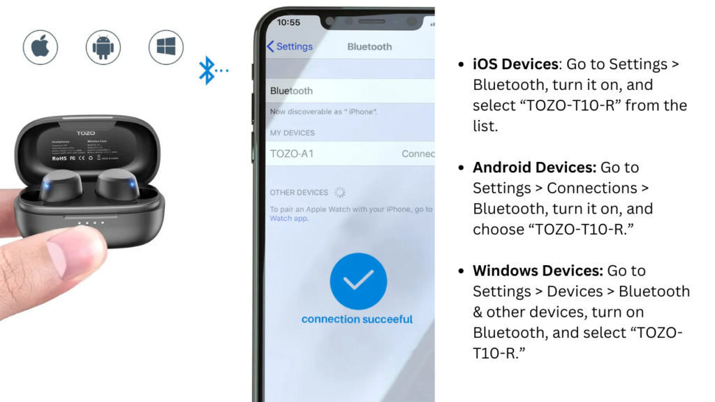 How to connect TOZO T10 EARBUDS Together -connecting bluetooth